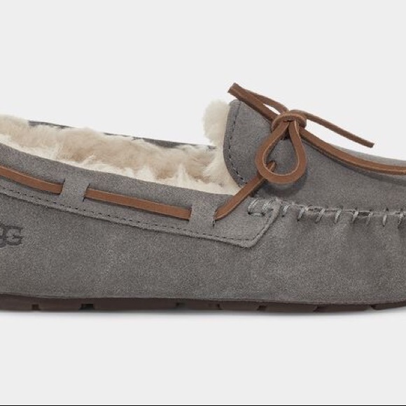 UGG DAKOTA SUEDE LEATHER SHEARLING DRIVING LOAFERS SLIPPERS GREY NIB SZ 8 - Picture 5 of 10